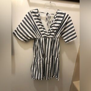 Lascana Striped V-Neck Tiered Mini Dress - Navy & White